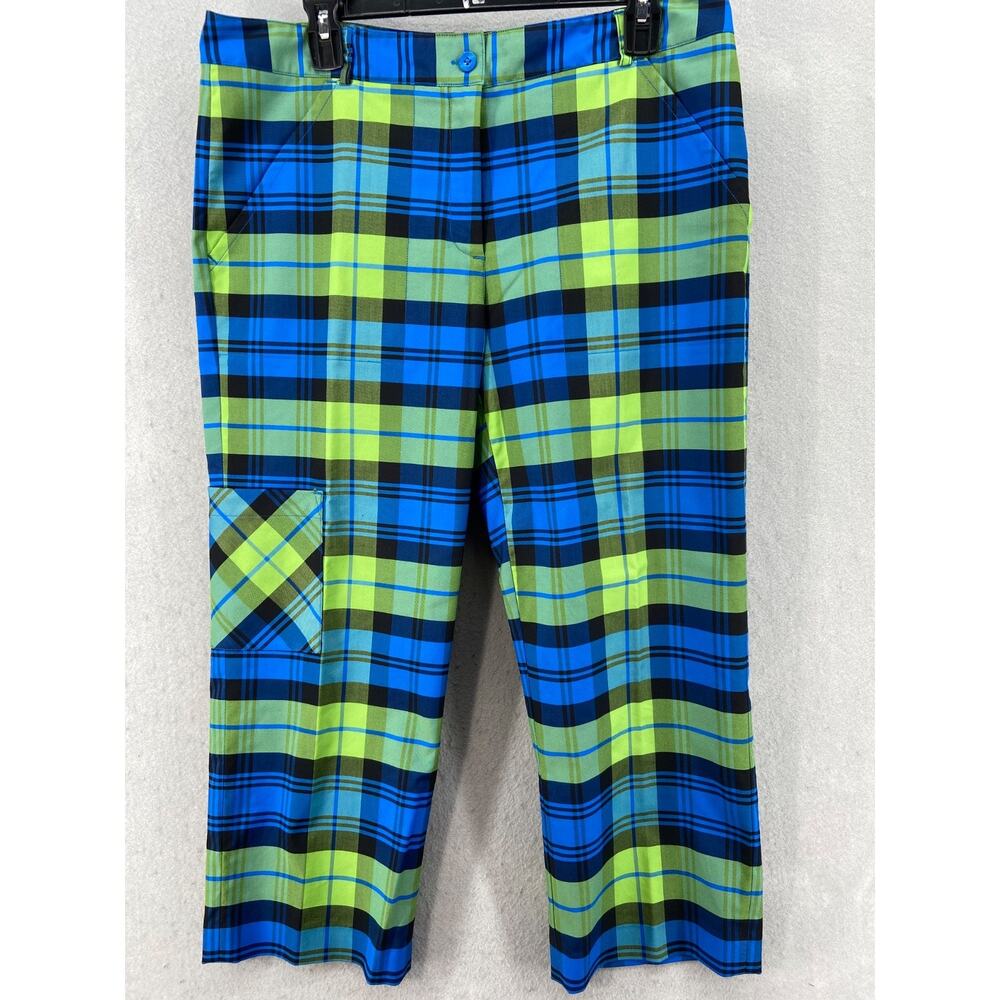 Lilly Pulitzer Pants Womens Sz 12 Blue & Green Plaid Crop Cotton Nylon Golf
